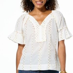Democracy Cream Blouse with Gold Accents NWT Size PXL